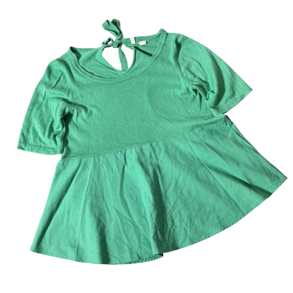 Moth Anthropologie Mixed Media Peplum Top Women M Green Short Sleeve Boho